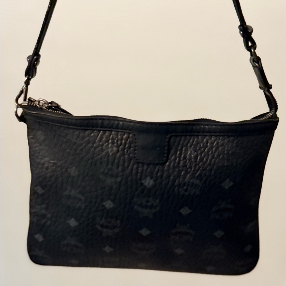 MCM Black Textured Logo shoulder Bag